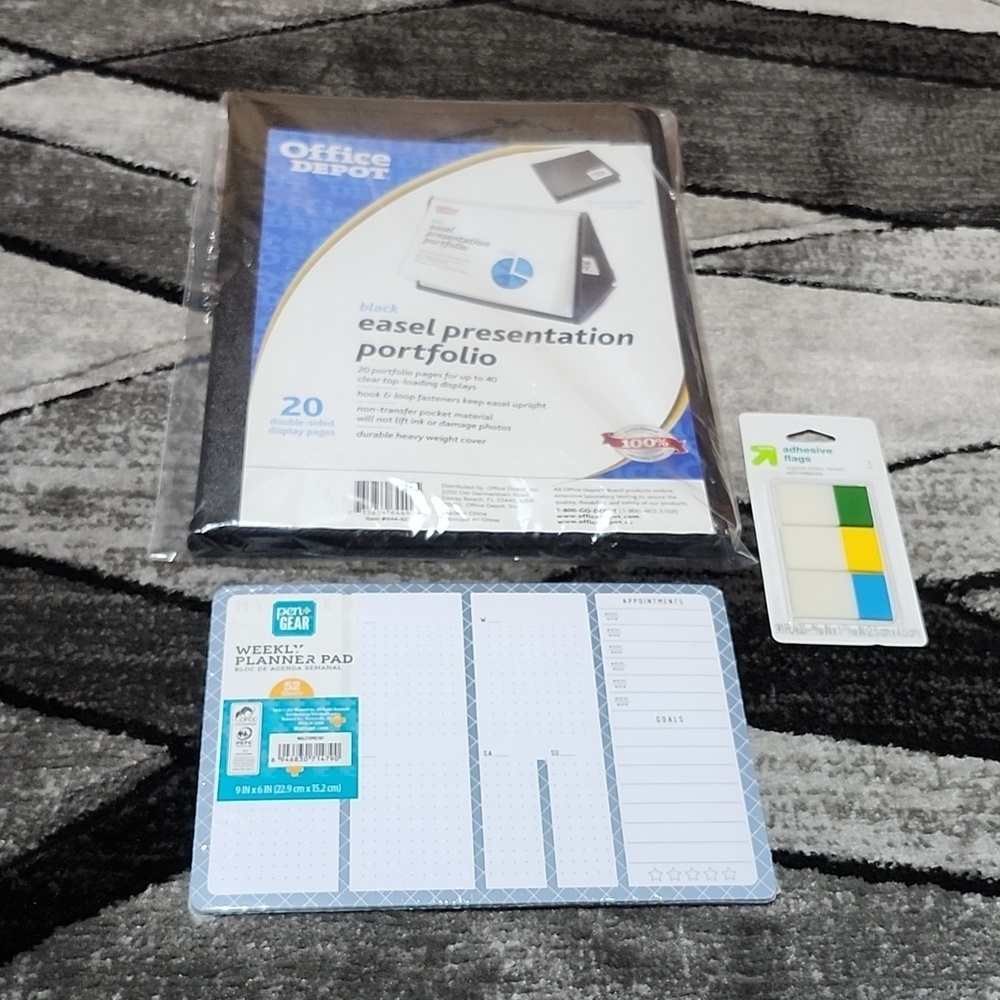 OFFICE DEPOT BLK EASEL PRESENTATION PROTFOLIO WEEKLY PLANNERPAD & ADHESI…